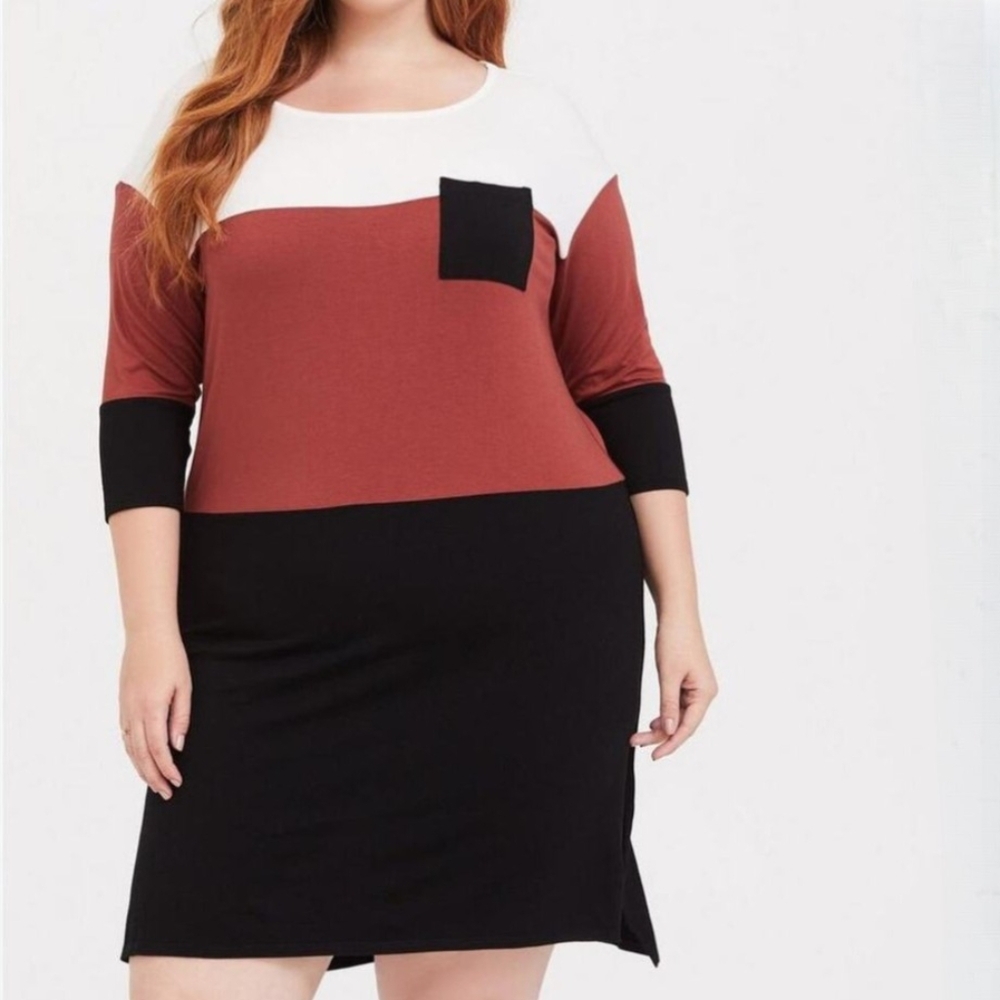 NWT Torrid Women's Colorblock Rust Red Pocket T-Shirt Dress Size 1 1X